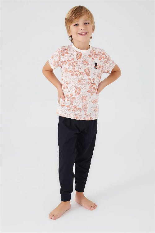U.S. Polo Assn Flowered Beyaz Erkek Çocuk Kısa Kol Pijama Takım