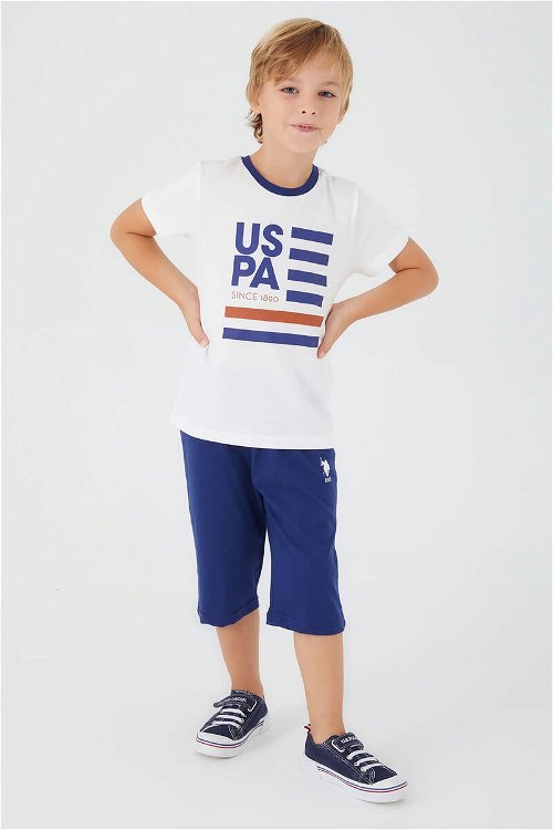 U.S. Polo Assn Thick Strips Krem Erkek Çocuk Kapri Takım