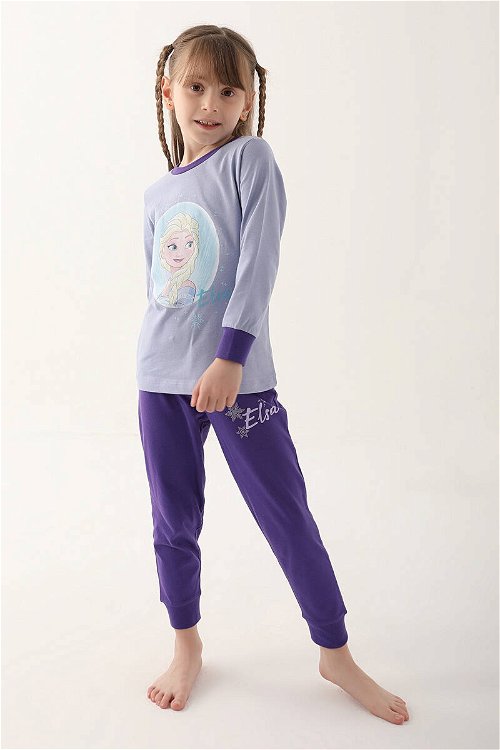 Frozen Açık İndigo Kız Çocuk Uzun Kol Pijama Takım