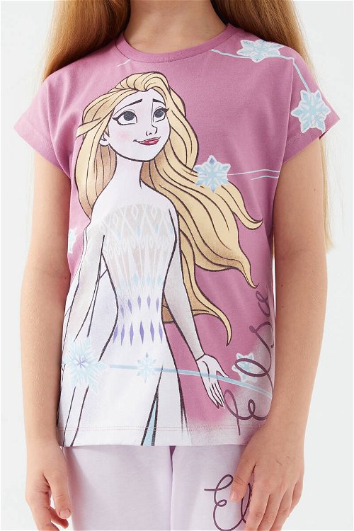 Frozen Elsa Mor Kız Çocuk Kısa Kol Pijama Takım