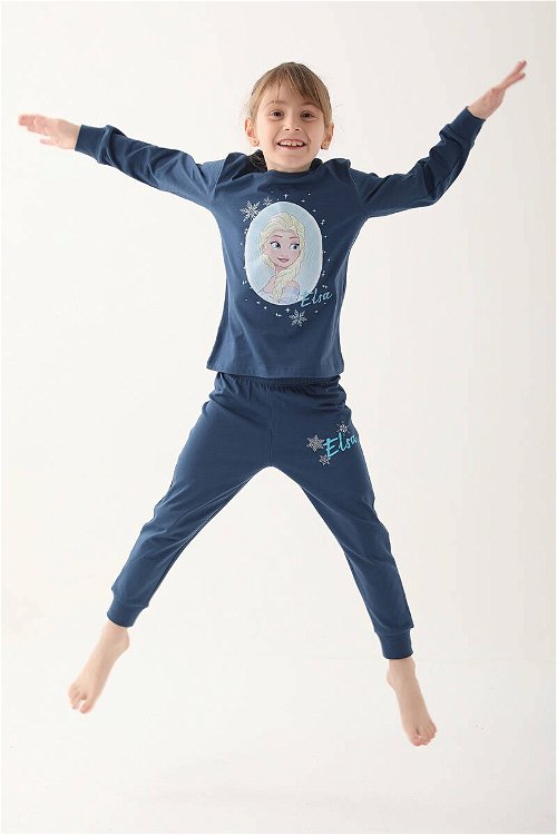 Frozen Koyu İndigo Kız Çocuk Uzun Kol Pijama Takım