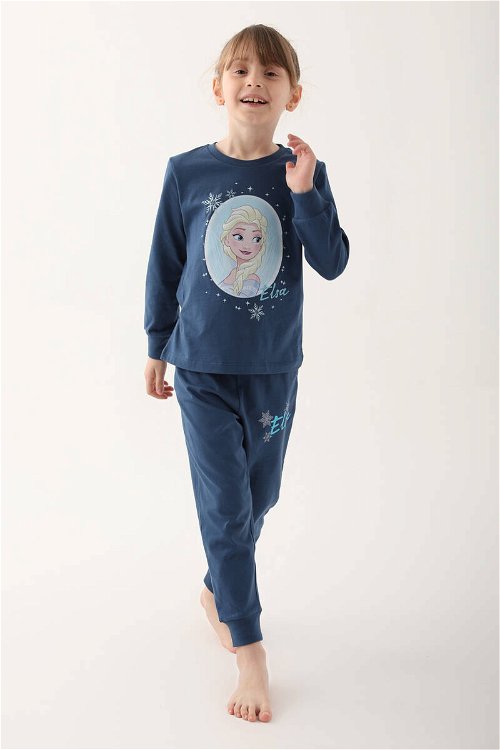 Frozen Koyu İndigo Kız Çocuk Uzun Kol Pijama Takım