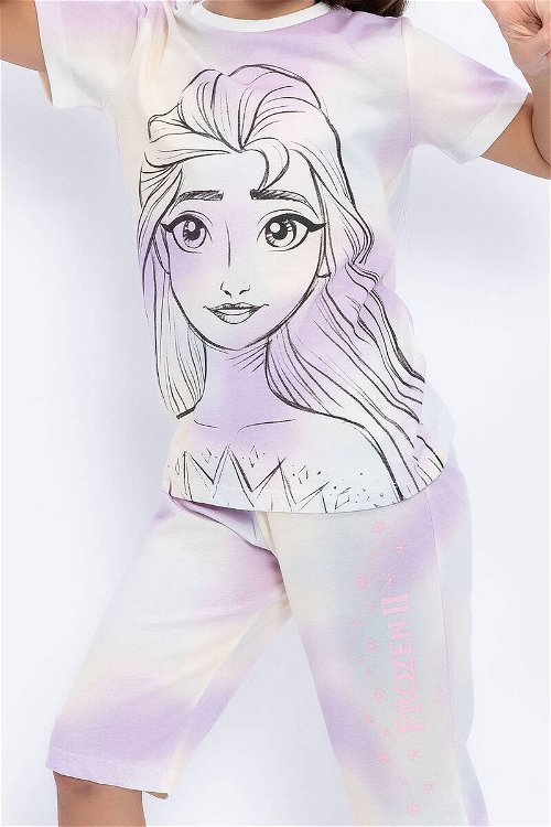 Frozen Lisanslı Batik Krem Kız Çocuk Kapri Takım
