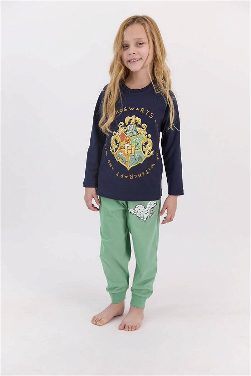 Harry Potter Lisanslı Lacivert Kız Çocuk Ribanalı Pijama Takımı
