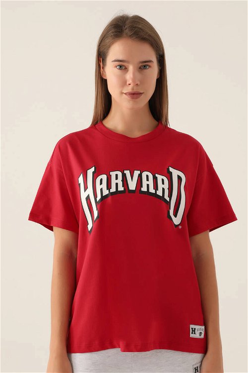 Harvard Patterned Kırmızı Kadın T-Shirt
