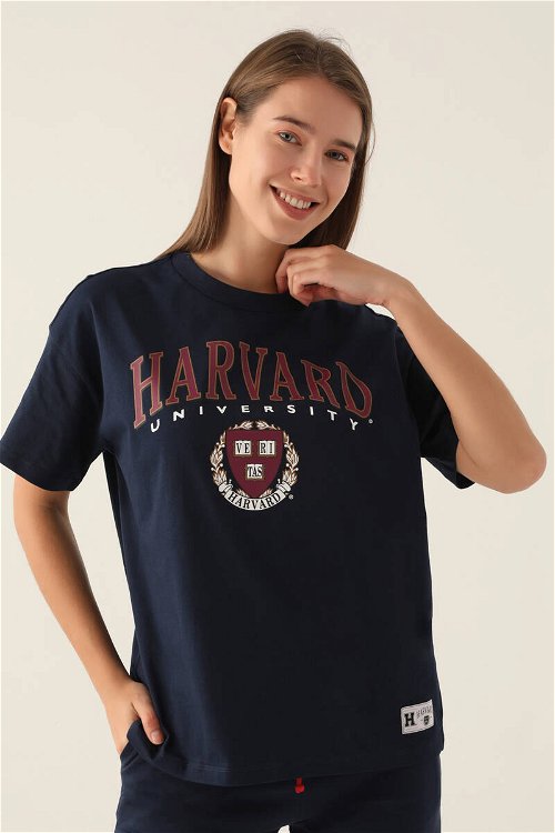 Harvard Simple Lacivert Kadın T-Shirt