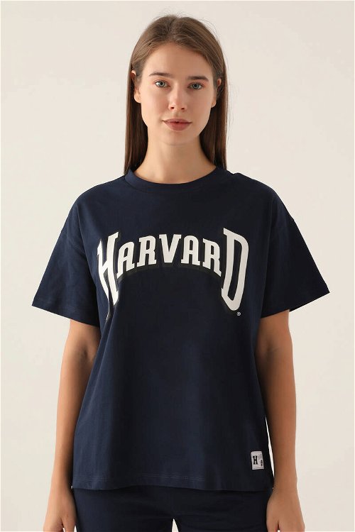 Harvard Patterned Lacivert Kadın T-Shirt