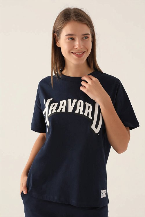Harvard Patterned Lacivert Kadın T-Shirt