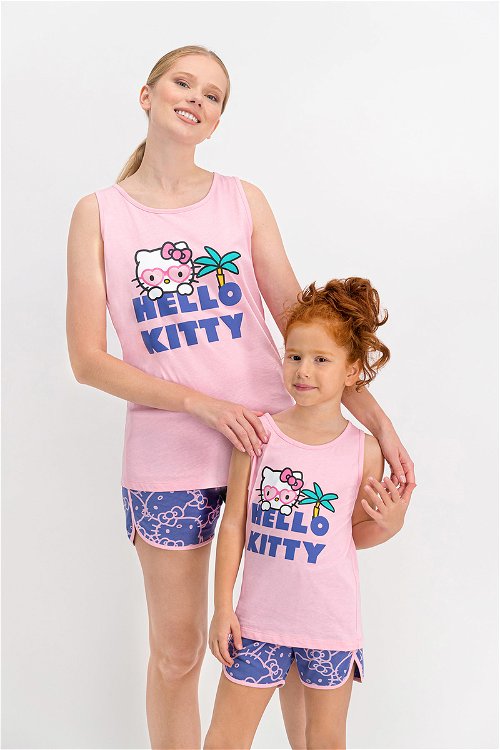 Hello Kitty Lisanslı Açık Pembe Kalın Askılı Kız Çocuk Şort Takım