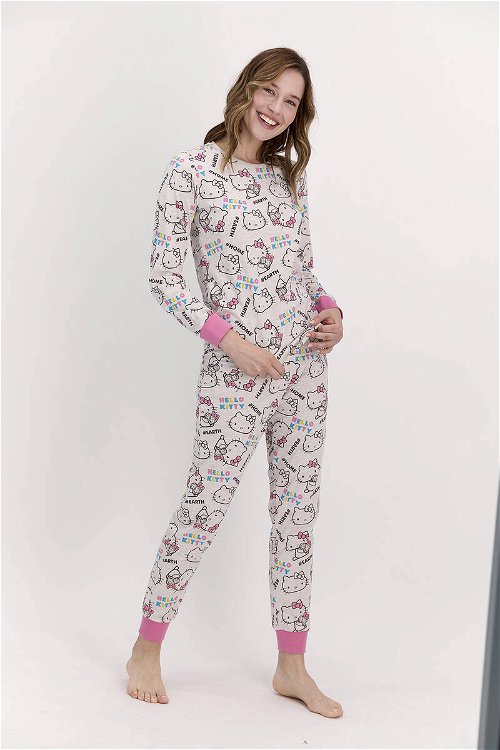 Hello Kitty Lisanslı Bejmelanj Kadın Pijama Takımı