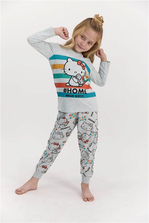 Hello Kitty Lisanslı Home Yeşilmelanj Kız Çocuk Pijama Takımı
