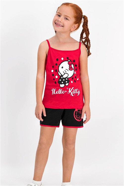 Hello Kitty Lisanslı Kırmızı İnce Askılı Kız Çocuk Şort Takım