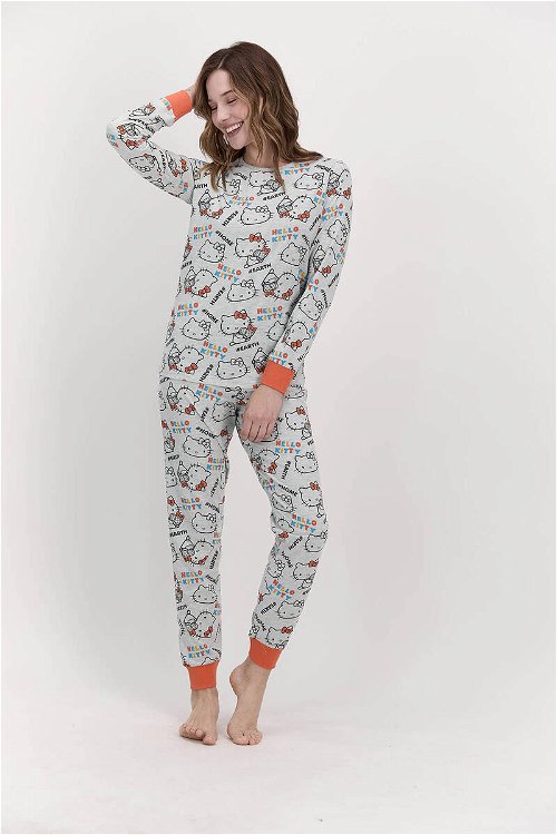 Hello Kitty Lisanslı Yeşilmelanj Kadın Pijama Takımı