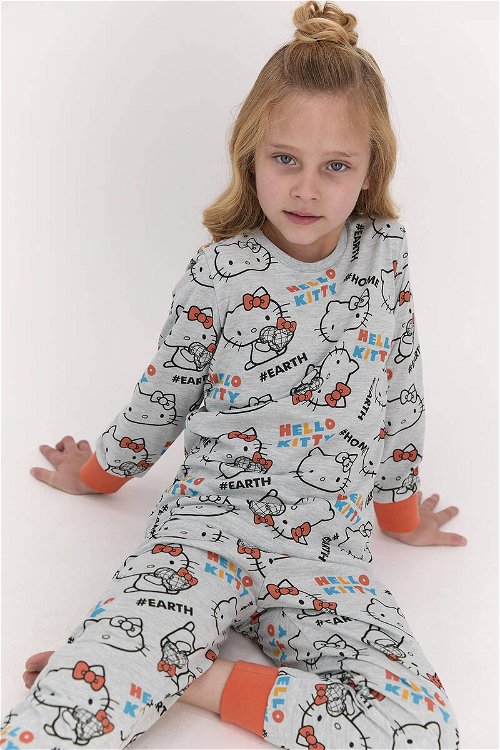 Hello Kitty Lisanslı Yeşilmelanj Kız Çocuk Pijama Takımı