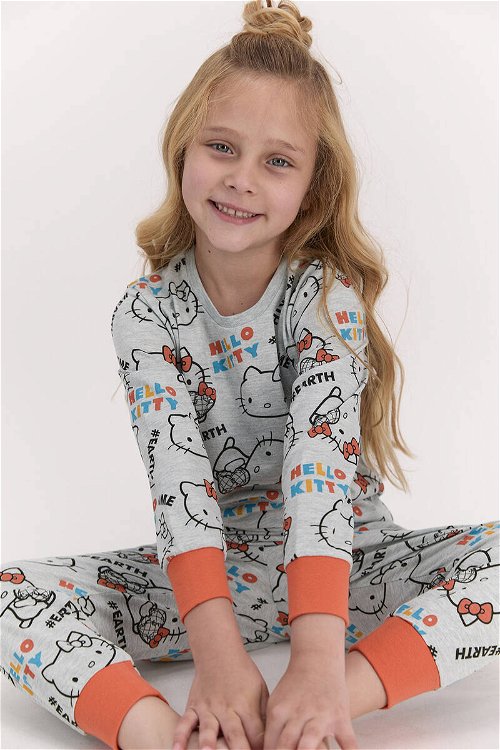 Hello Kitty Lisanslı Yeşilmelanj Kız Çocuk Pijama Takımı