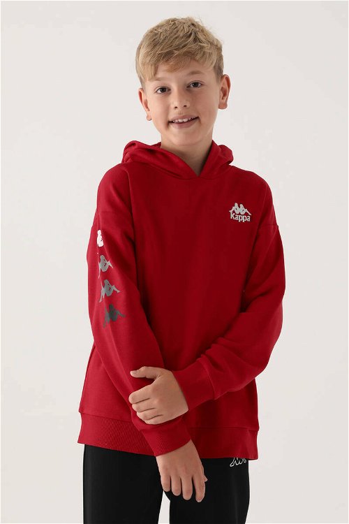 Kappa Kırmızı Kol Baskı Detay Kapüşonlu Erkek Çocuk Sweatshirt