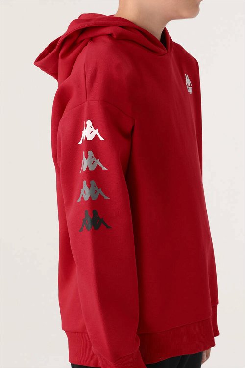 Kappa Kırmızı Kol Baskı Detay Kapüşonlu Erkek Çocuk Sweatshirt