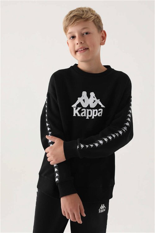 Kappa Siyah Bisiklet Yaka Kol Baskı Detay Erkek Çocuk Sweatshirt