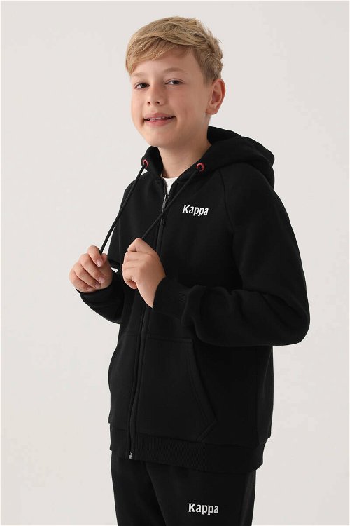 Kappa Siyah Fermuarlı Kapüşonlu Cep Detay Erkek Çocuk Sweatshirt