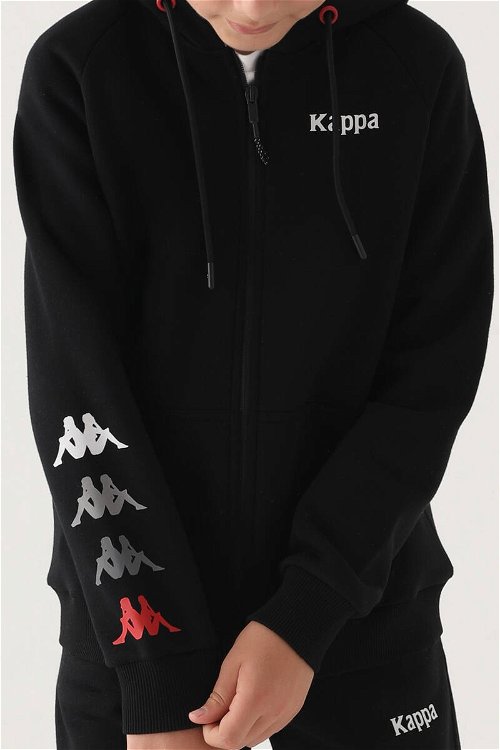 Kappa Siyah Fermuarlı Kapüşonlu Cep Detay Erkek Çocuk Sweatshirt