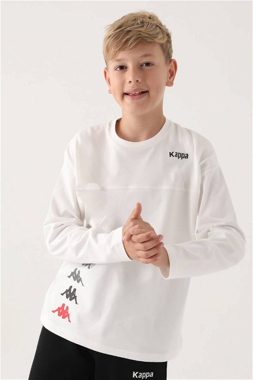 Kappa Krem Bisiklet Yaka Kappa Logo Baskılı Erkek Çocuk Sweatshirt