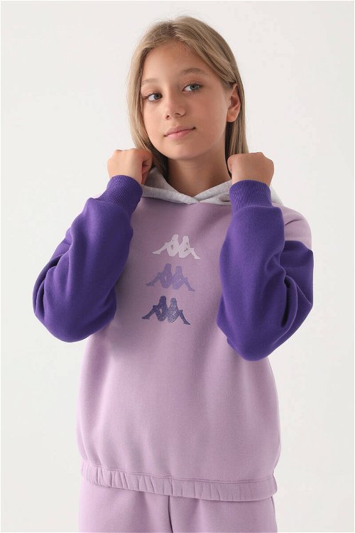 Kappa Lila Garnili Kol Detaylı Kapüşonlu Kız Çocuk Sweatshirt