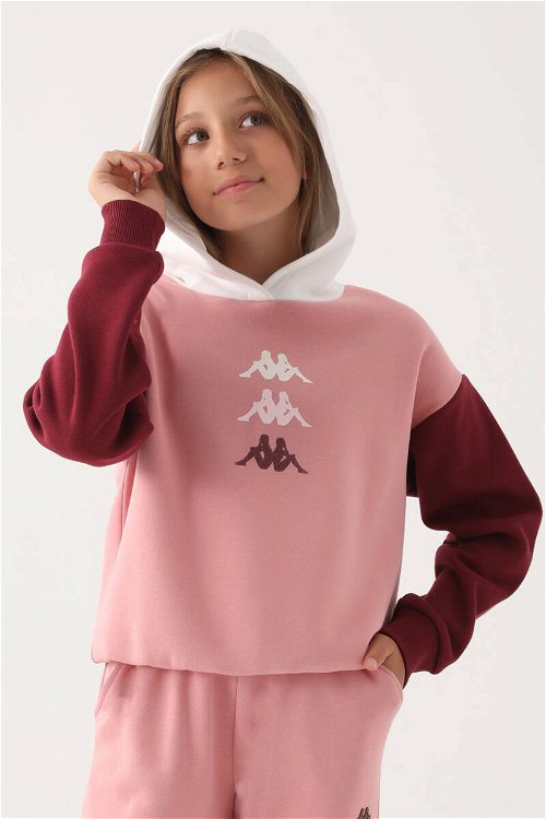 Kappa Pembe Garnili Kol Detaylı Kapüşonlu Kız Çocuk Sweatshirt