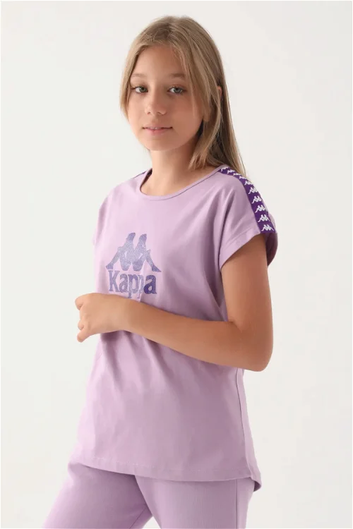 Kappa Lila Kol Detay Ön Baskılı Kız Çocuk T-Shirt