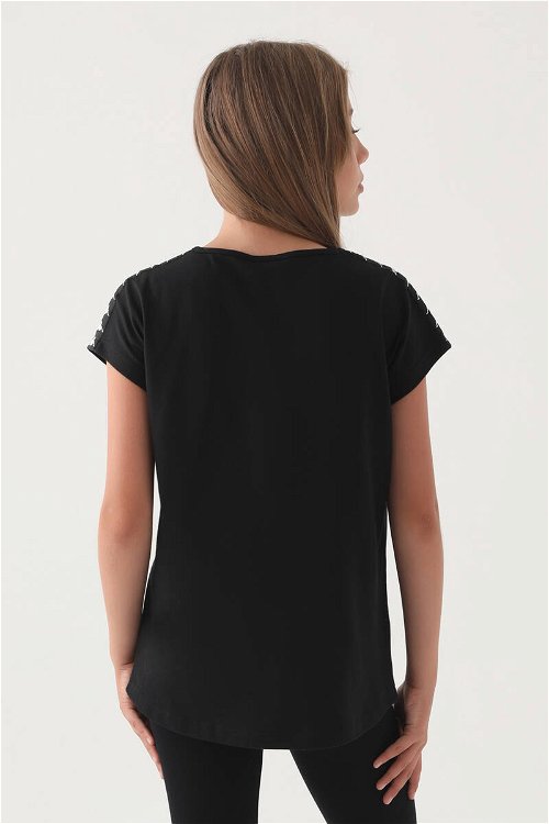 Kappa Siyah Kol Detay Ön Baskılı Kız Çocuk T-Shirt