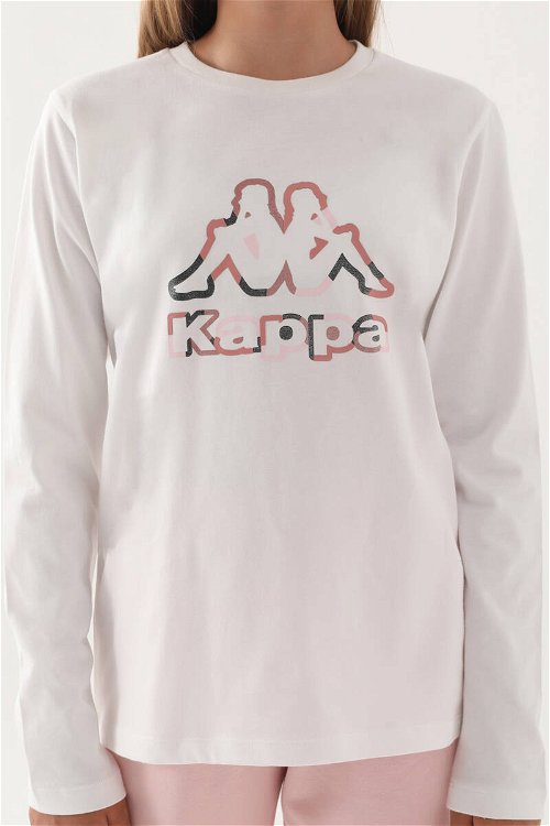 Kappa Krem Bisiklet Yaka Logo Baskılı Kız Çocuk Sweatshirt