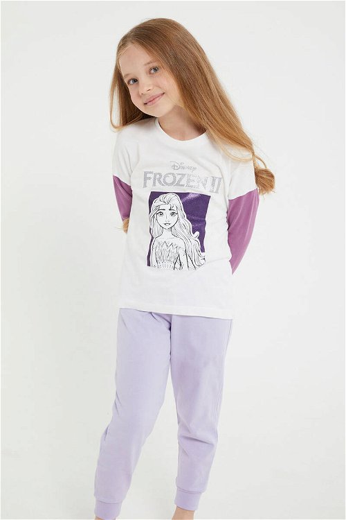 Karlar Ülkesi Frozen Krem Kız Çocuk Uzun Kol Pijama Takım