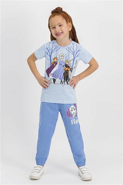 Karlar Ülkesi Frozen Lisanslı Lisanslı Krem Kısa Kollu Kız Çocuk Pijama Takımı