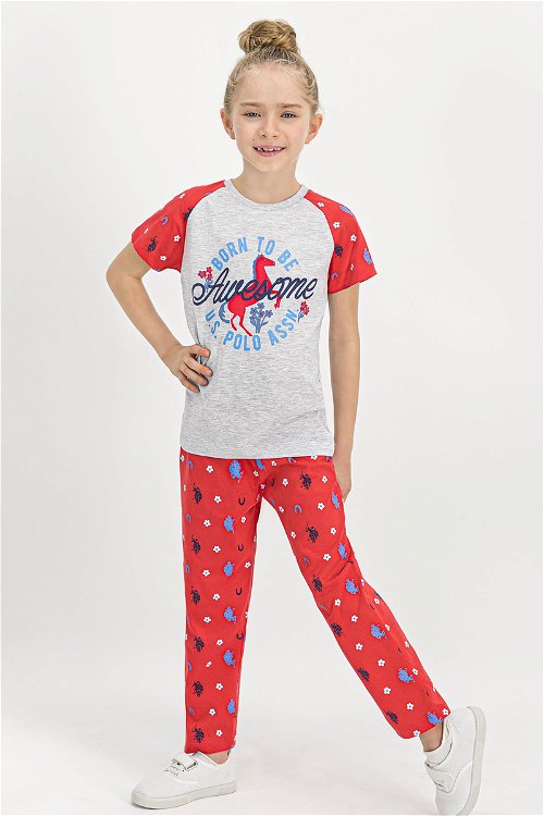 U.S. Polo Assn Lisanslı Karmelanj Kız Çocuk Pijama Takımı