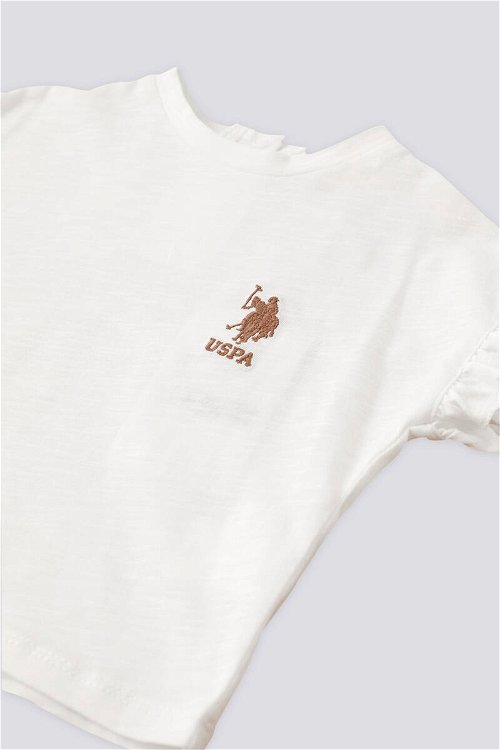U.S. Polo Assn Lisanslı Shirred Krem Kız Bebek Takımı