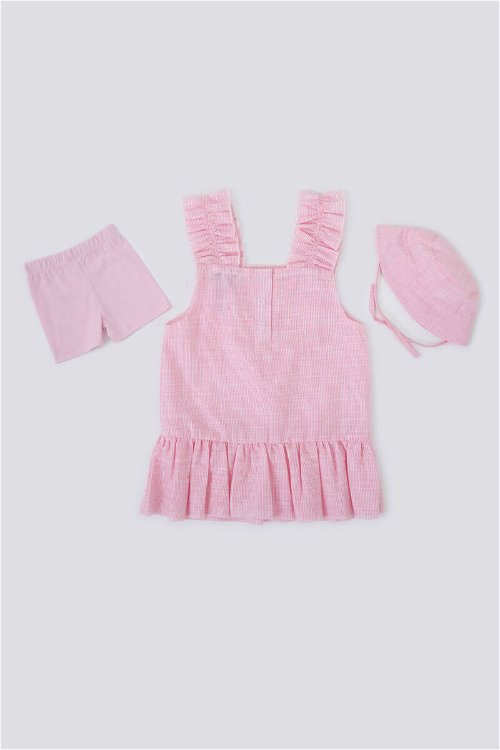 U.S. Polo Assn Sweet Candy Pink Pembe Bebek Şapkalı Şortlu Elbise Takım