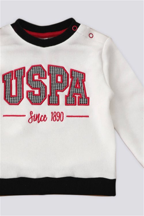 U.S. Polo Assn Krem Nakışlı Saç Bantlı Bebek 3'Lü Takım