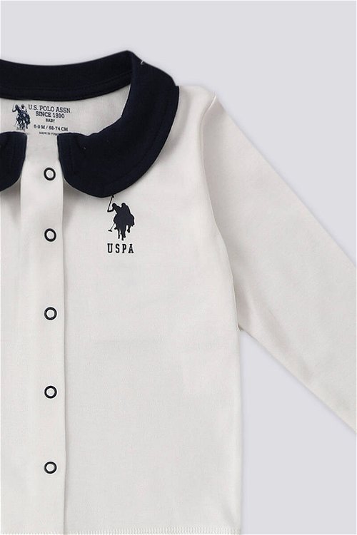 U.S. Polo Assn Krem Çıtçıtlı Gömlek Yaka Patikli Alt Bebek 3'Lü Takım