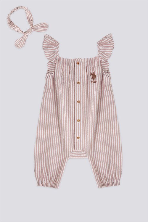 U.S. Polo Assn Lisanslı Buttond Krem Kız Bebek Tulum