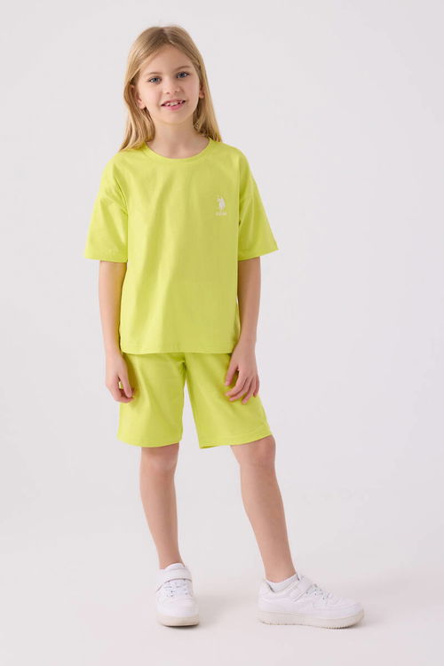 U.S. Polo Assn Kız Çocuk Lime Bermuda Takım