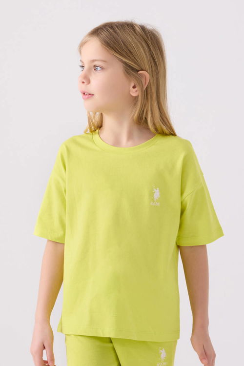 U.S. Polo Assn Kız Çocuk Lime Bermuda Takım