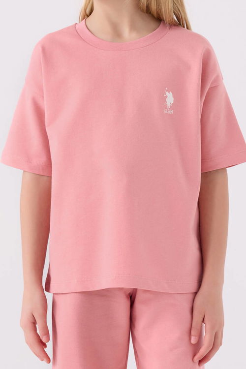 U.S. Polo Assn Kız Çocuk Retro Pembe Bermuda Takım