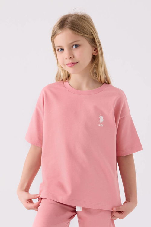 U.S. Polo Assn Kız Çocuk Retro Pembe Bermuda Takım