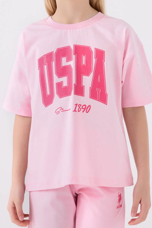 U.S. Polo Assn Kız Çocuk Toz Pembe Bermuda Takım