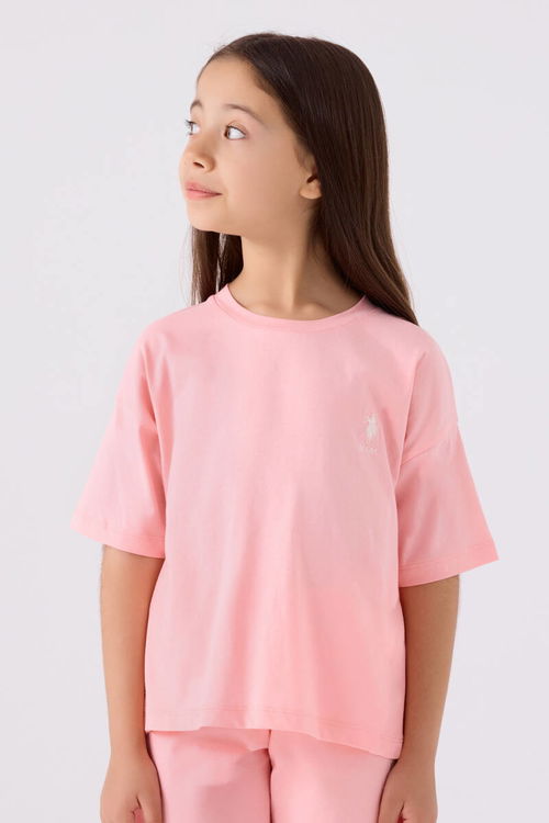 U.S. Polo Assn Kız Çocuk Toz Pembe Bermuda Takım