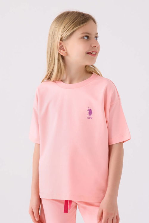 U.S. Polo Assn Kız Çocuk Toz Pembe Bermuda Takım