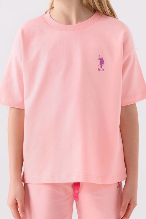 U.S. Polo Assn Kız Çocuk Toz Pembe Bermuda Takım