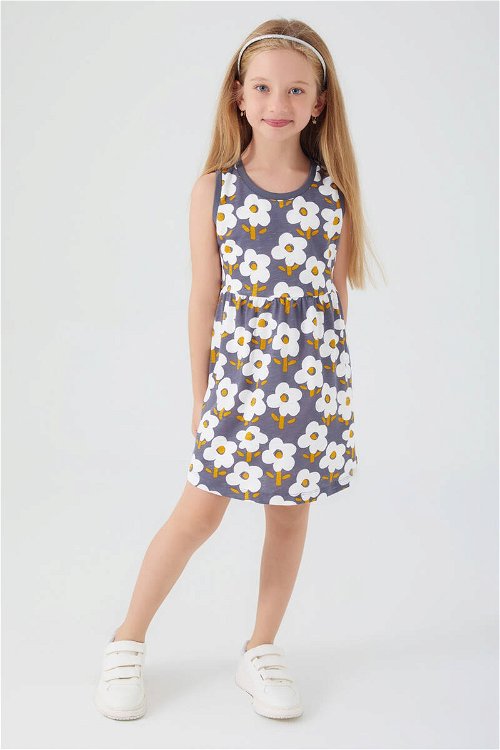 Rolypoly Florals Antrasit Kız Çocuk Elbise