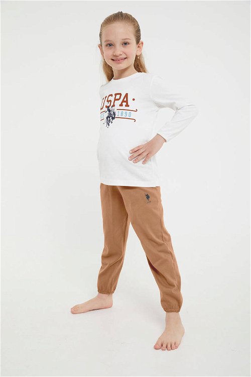 U.S. Polo Assn Kız Çocuk Camel Pijama Takımı