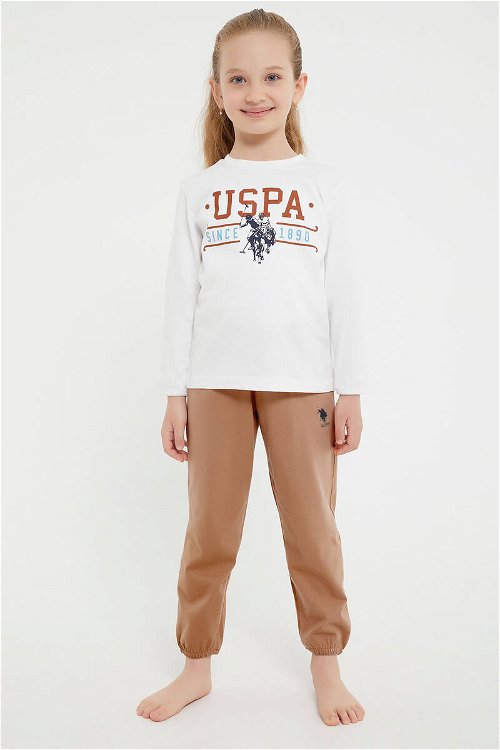U.S. Polo Assn Kız Çocuk Camel Pijama Takımı