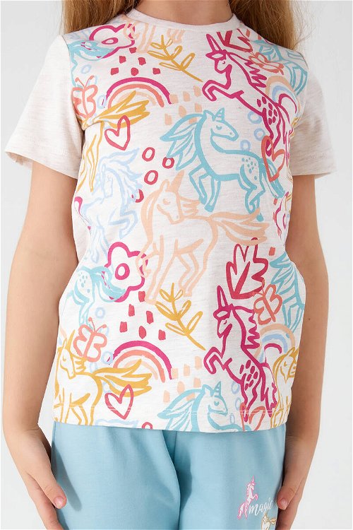 Rolypoly Unicorn Magic Krem Kız Çocuk Kısa Kol Pijama Takım